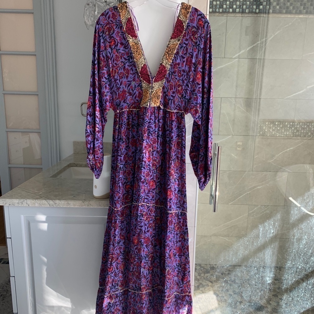 ZARA LILAC LONG PRINT DRESS - Picture 3 of 13